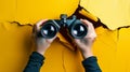 Hands Holding Binoculars. AI generated Royalty Free Stock Photo