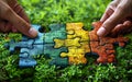 Hands hold colorful puzzle pieces,symbolizing collaboration and unity,DEI theme