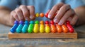 Hands hold Colorful wood abacus
