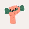 Hands hold dumbbell on white background . Sport revolution concept. Royalty Free Stock Photo