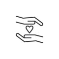 Hands hold heart line icon Royalty Free Stock Photo