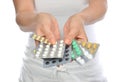 Hands hold medicine aspirin painkiller tablet pills