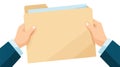 Hands hold open manila folder with documents, business, records, archive, data management concept Royalty Free Stock Photo