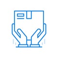 Hands hold parcel vector line icon. Fast delivery box with purchase to your home or office. Royalty Free Stock Photo