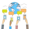 Hands Hold Smart Phone World Globe Map Social Media Communication Royalty Free Stock Photo
