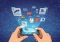 Hands hold a smartphone displaying a virtual shopping interface Royalty Free Stock Photo