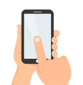 Hands hold smartphone.Finger touch Royalty Free Stock Photo