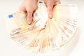 Hands holding 5000 euro in banknotes Royalty Free Stock Photo