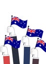 Hands holding Australian flags