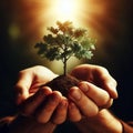 Hands holding baby tree of Growth and Development Royalty Free Stock Photo