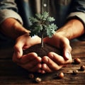 Hands holding baby tree of Growth and Development Royalty Free Stock Photo