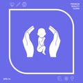 Hands holding baby, protection symbol. Graphic elements for your design