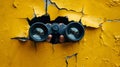 Binoculars through cracked wall. AI generated Royalty Free Stock Photo