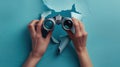 The binoculars through torn paper..AI generated image Royalty Free Stock Photo