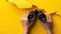 Hands Holding Black Binoculars.AI generated image Royalty Free Stock Photo
