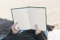 hands holding blank book. High quality photo Royalty Free Stock Photo