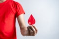 Hands holding blood drop paper cut, blood transfusion, world blood donor day Royalty Free Stock Photo