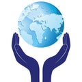 Hands holding a blue earth vector hope illustration. Save planet concept. Royalty Free Stock Photo