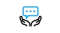 Hands Holding Blue Speech Bubble Icon Communication Care, Support, Feedback Concept Royalty Free Stock Photo