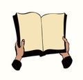 Hands are holding a book. Vector drawing Royalty Free Stock Photo