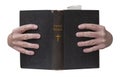 Hands holding the christian Holy Bible book open Royalty Free Stock Photo