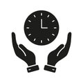 Hands Holding Clock Solid Icon. Time Management, Efficiency, And Productivity Silhouette Symbol. Prioritization And Royalty Free Stock Photo
