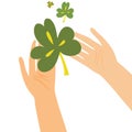 Hands holding clover leaf