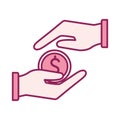 Hands holding coin line and fill style icon vector design Royalty Free Stock Photo