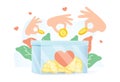 Hands holding coins and putting them into money box. Concept of charity project, donation service, fundraising program