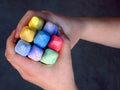 Hands Holding Colored Chalk Royalty Free Stock Photo