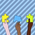 Hands Holding Colored Empty Jigsaw Puzzle Pieces. Teamwork Strategy and Success Concept. photo Design Infographic Royalty Free Stock Photo