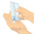 Hands holding cosmetic cream tube