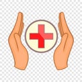 Hands holding cross icon, cartoon style Royalty Free Stock Photo