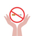 Hands holding a crossed out cigarette sign. No smoking. The concept of a healthy lifestyle.