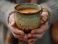 Hands holding a cup of coffee. Close-up a cup of coffee held in hands. Royalty Free Stock Photo
