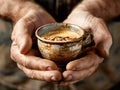 Hands holding a cup of coffee. Close-up a cup of coffee held in hands. Royalty Free Stock Photo