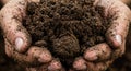Hands Holding Dark Brown Soil Close Up Royalty Free Stock Photo
