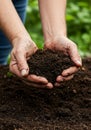 Hands Holding Dark Brown Soil Outdoors Royalty Free Stock Photo