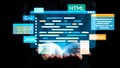 Hands Holding Digital Code Interface Featuring Programming Languages and Technologies for Modern Software Development Royalty Free Stock Photo