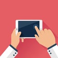 Hands holding digital tablet in flat design style Royalty Free Stock Photo
