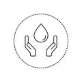 Hands holding a drop line icon in a circle. Donate blood symbol. Save water sign.