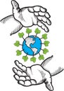 Hands holding the earth doodle