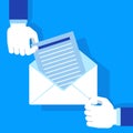 Hands holding envelope blue Royalty Free Stock Photo