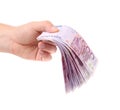 Hands holding 500 euros banknotes Royalty Free Stock Photo