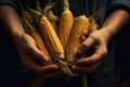 Hands Holding Freshly Picked Corn, Ready For Delicious Meal. Generative AI