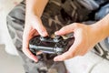 Man hands holding game controller Royalty Free Stock Photo