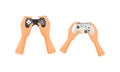 Hands Holding Gamepads or Controller Playing Video Game Vector Set Royalty Free Stock Photo