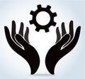 Hands holding gear design logo icon vector Royalty Free Stock Photo