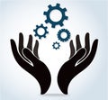 Hands holding gear design logo icon vector Royalty Free Stock Photo