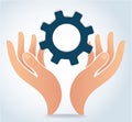 Hands holding gear design logo icon vector Royalty Free Stock Photo